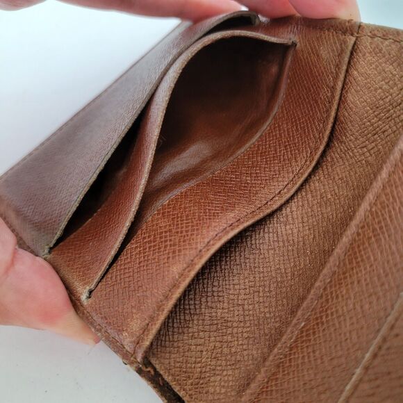 LOUIS VUITTON LV Vintage 1995 Monogram Leather Wallet Brown Medium Trifold Elise - Picture 4 of 13